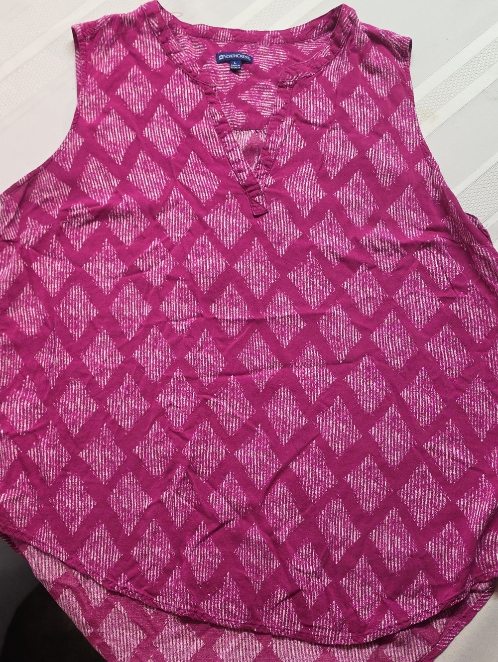 Northcrest Magenta Patterned Sleeveless Notch-Neck Tank